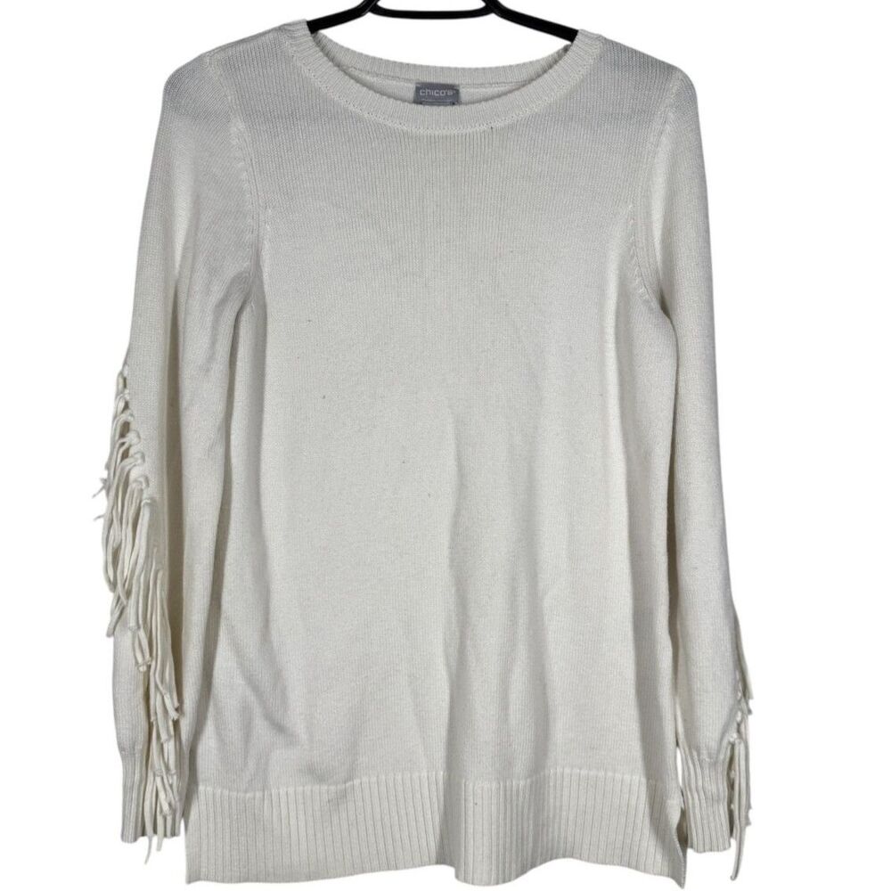 Chico's White Fringe Sweater Womens Sz S/0 Western Rodeo Boho Cowgirl